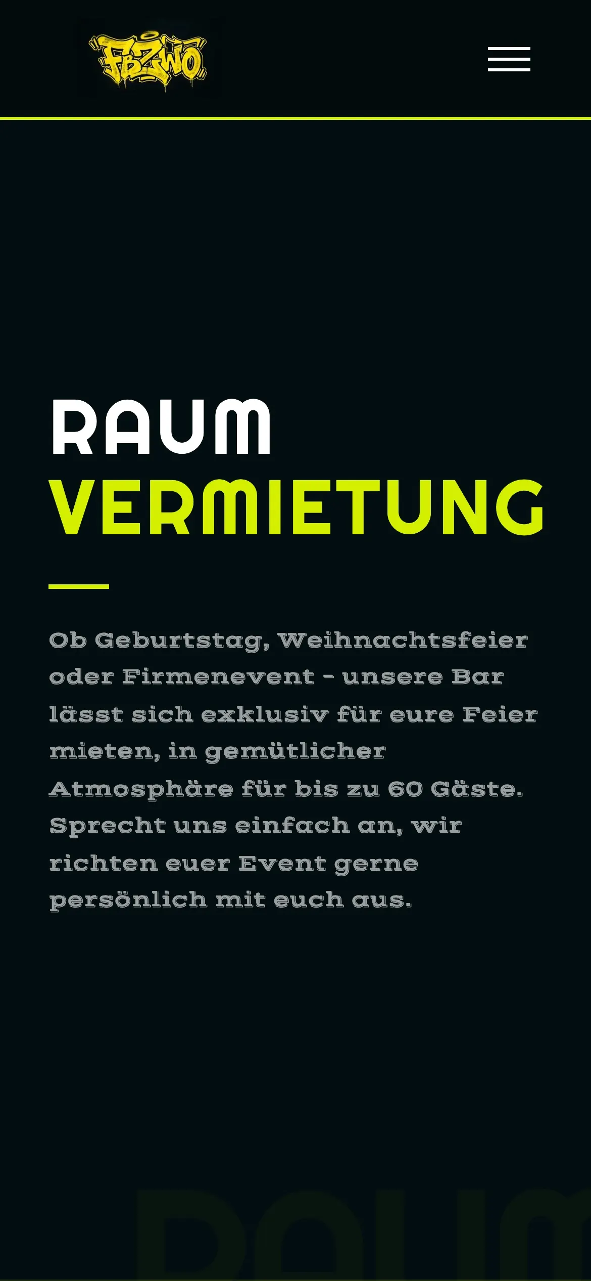 Seite Raumvermietung des F.Zwo auf dem Handy