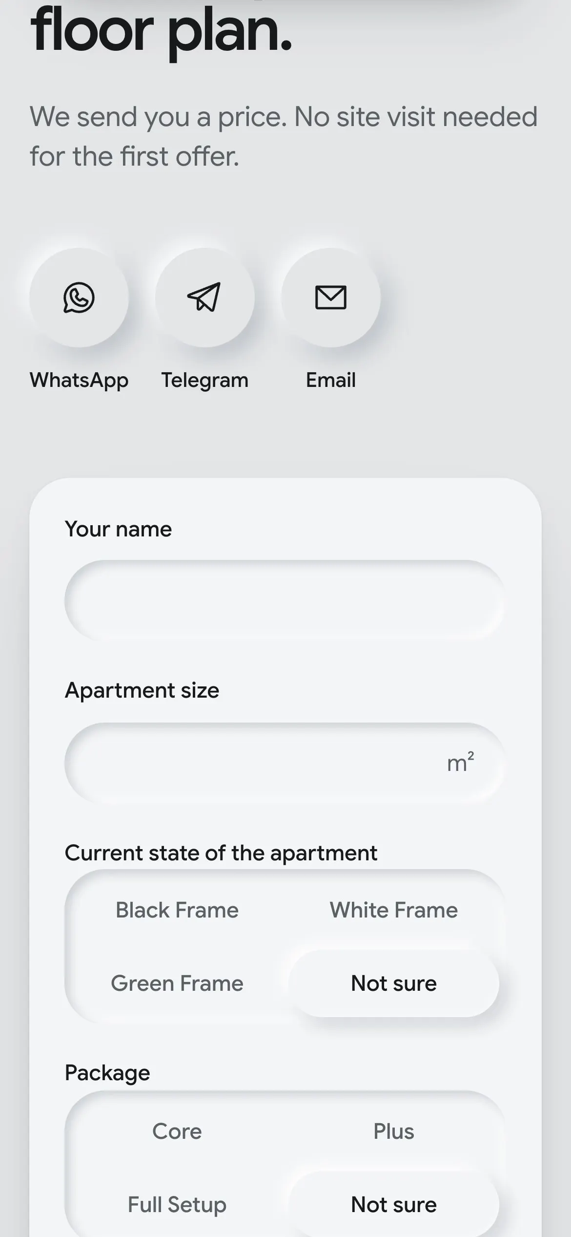 Anfrageformular von Prime Frame Solutions auf dem Handy