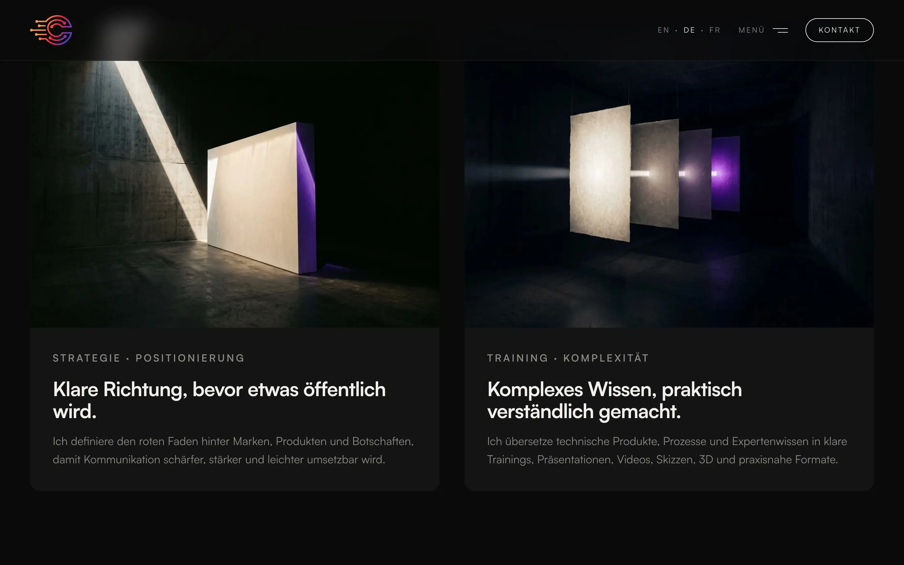 Leistungskarten auf der Website von Corepulse by Kessler