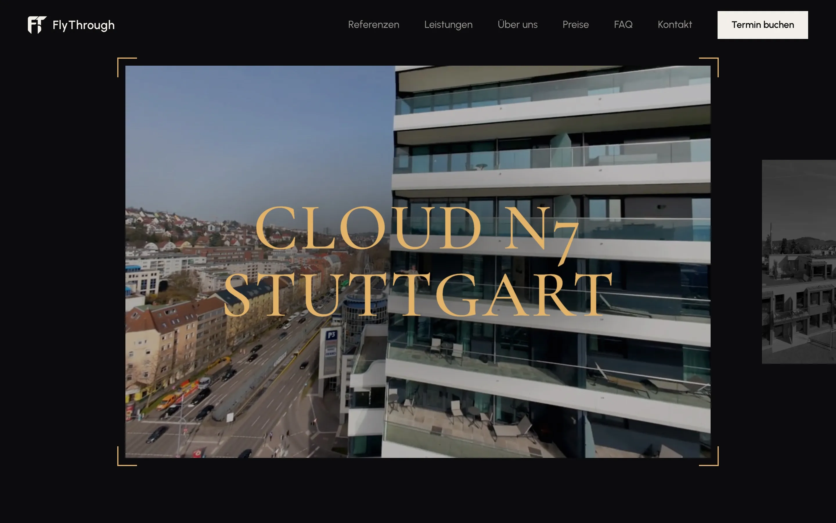 Startseite von FlyThrough mit Drohnenfilm vom Hochhaus Cloud N7 in Stuttgart